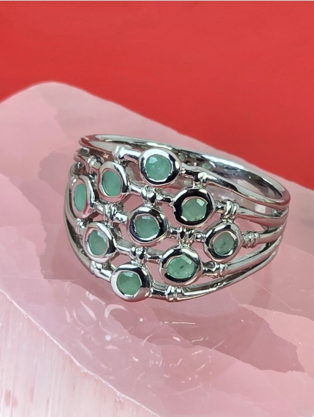 925 Sterling Silver Ring Sz 8.5 with Natural Emerald Gemstone